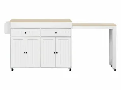 Merax Isla central con ruedas - Isla de cocina extensible con encimera + 2 cajones - MDF -
