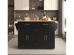 ModernLuxe Isla central de cocina - 2 cajones y 4 compartimentos - patas con ruedas o de madera -