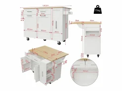 Clearance ModernLuxe Isla central de cocina - carrito con ruedas y plancha retráctil - 2 cajones y 2 puertas - Blanco