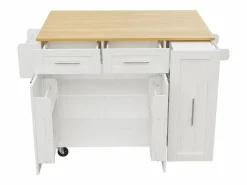 Clearance ModernLuxe Isla central de cocina - carrito con ruedas y plancha retráctil - 2 cajones y 2 puertas - Blanco