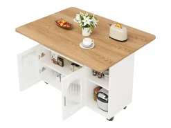 ModernLuxe Isla central de cocina - carrito con ruedas y plancha extensible - 2 puertas y 3 compartimentos abiertos -