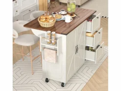 Hot ModernLuxe Isla central de cocina - con tablero retráctil - 2 puertas y 3 cajones - Beige