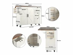 Hot ModernLuxe Isla central de cocina - con tablero retráctil - 2 puertas y 3 cajones - Beige
