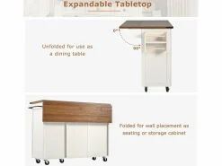 Hot ModernLuxe Isla central de cocina - con tablero retráctil - 2 puertas y 3 cajones - Beige