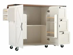 Hot ModernLuxe Isla central de cocina - con tablero retráctil - 2 puertas y 3 cajones - Beige