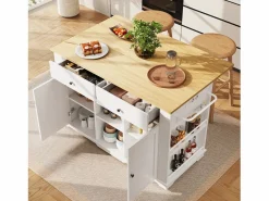 ModernLuxe Isla central de cocina - carrito con ruedas y tomas - con plancha extensible - 2 puertas 2 cajones y 2 compartimentos -
