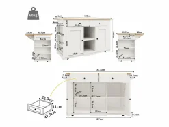 ModernLuxe Isla central de cocina - carrito con ruedas y tomas - con plancha extensible - 2 puertas 2 cajones y 2 compartimentos -