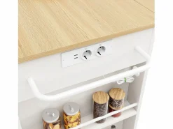 ModernLuxe Isla central de cocina - carrito con ruedas y tomas - con plancha extensible - 2 puertas 2 cajones y 2 compartimentos -