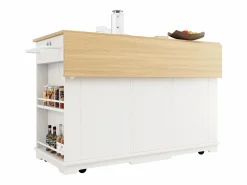 ModernLuxe Isla central de cocina - carrito con ruedas y tomas - con plancha extensible - 2 puertas 2 cajones y 2 compartimentos -