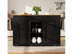 Discount ModernLuxe Isla central de cocina - carrito con ruedas y tomas - con plancha extensible - 2 puertas 2 cajones y 2 compartimentos - Negro