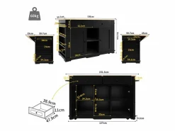 Discount ModernLuxe Isla central de cocina - carrito con ruedas y tomas - con plancha extensible - 2 puertas 2 cajones y 2 compartimentos - Negro