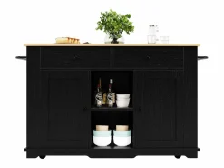 Discount ModernLuxe Isla central de cocina - carrito con ruedas y tomas - con plancha extensible - 2 puertas 2 cajones y 2 compartimentos - Negro