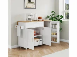 Outlet ModernLuxe Isla central de cocina - con mostrador plegable - múltiples compartimentos de almacenamiento - Blanco
