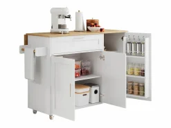 Outlet ModernLuxe Isla central de cocina - con mostrador plegable - múltiples compartimentos de almacenamiento - Blanco