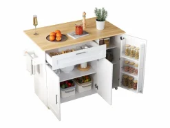 Outlet ModernLuxe Isla central de cocina - con mostrador plegable - múltiples compartimentos de almacenamiento - Blanco