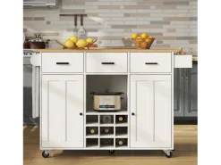 ModernLuxe Isla central de cocina - carrito con ruedas y plancha extensible - 3 cajones y 2 puertas -