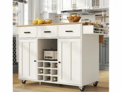 ModernLuxe Isla central de cocina - carrito con ruedas y plancha extensible - 3 cajones y 2 puertas -
