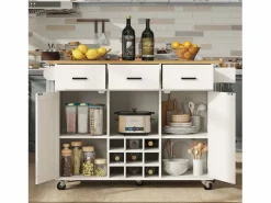 ModernLuxe Isla central de cocina - carrito con ruedas y plancha extensible - 3 cajones y 2 puertas -