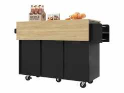 Hot ModernLuxe Isla central de cocina - carrito con ruedas y plancha retráctil - 2 cajones y 2 puertas - Negro
