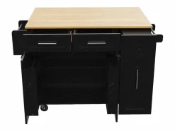 Hot ModernLuxe Isla central de cocina - carrito con ruedas y plancha retráctil - 2 cajones y 2 puertas - Negro