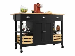 ModernLuxe Isla central de cocina - carrito con ruedas y plancha extensible - 3 cajones y 2 puertas -
