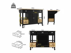 ModernLuxe Isla central de cocina - carrito con ruedas y plancha extensible - 3 cajones y 2 puertas -