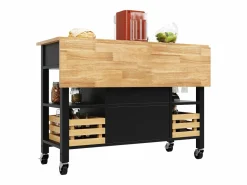 ModernLuxe Isla central de cocina - carrito con ruedas y plancha extensible - 3 cajones y 2 puertas -