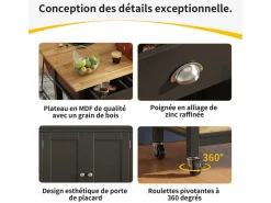 ModernLuxe Isla central de cocina - carrito con ruedas y plancha extensible - 3 cajones y 2 puertas -