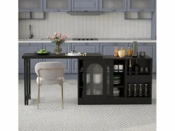ModernLuxe Isla central de cocina - con tabla pivotante deslizable - con puertas de vidrio y espacio de almacenamiento - MDF -