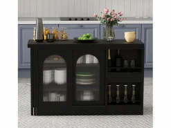 ModernLuxe Isla central de cocina - con tabla pivotante deslizable - con puertas de vidrio y espacio de almacenamiento - MDF -