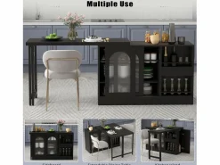 ModernLuxe Isla central de cocina - con tabla pivotante deslizable - con puertas de vidrio y espacio de almacenamiento - MDF -