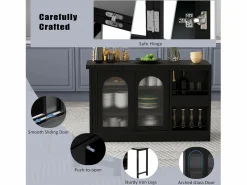 ModernLuxe Isla central de cocina - con tabla pivotante deslizable - con puertas de vidrio y espacio de almacenamiento - MDF -