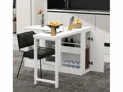 Online Isla central de cocina - con tabla pivotante deslizante - con puertas de vidrio y espacio de almacenamiento - MDF - Isla Cocina