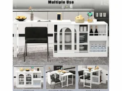 Online Isla central de cocina - con tabla pivotante deslizante - con puertas de vidrio y espacio de almacenamiento - MDF - Isla Cocina