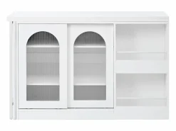 Online Isla central de cocina - con tabla pivotante deslizante - con puertas de vidrio y espacio de almacenamiento - MDF - Isla Cocina