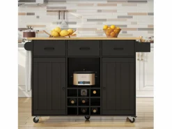 Online Isla central de cocina - carrito con ruedas y plancha extensible - 3 cajones y 2 puertas - Isla Cocina