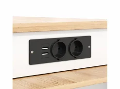 Discount Isla central de cocina - mesa de comedor extensible - con toma de corriente - con ruedas y espacio de almacenamiento - Natural + Isla Cocina