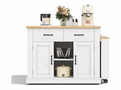 Discount Isla central de cocina - mesa de comedor extensible - con toma de corriente - con ruedas y espacio de almacenamiento - Natural + Isla Cocina