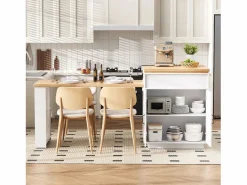 ModernLuxe Isla central de cocina - mesa de comedor extensible - con iluminación LED - con toma de corriente - con ruedas y espacio de almacenamiento - Natural +