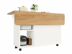 Hot Isla Central de cocina 2 puertas y 3 estantes, con ruedas giratorias, mesa plegable, 120x30/70x79.5 cm, Isla Cocina