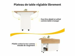 Hot Isla Central de cocina 2 puertas y 3 estantes, con ruedas giratorias, mesa plegable, 120x30/70x79.5 cm, Isla Cocina