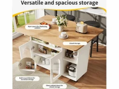 Hot Isla Central de cocina 2 puertas y 3 estantes, con ruedas giratorias, mesa plegable, 120x30/70x79.5 cm, Isla Cocina