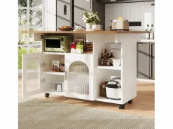 Hot Isla Central de cocina 2 puertas y 3 estantes, con ruedas giratorias, mesa plegable, 120x30/70x79.5 cm, Isla Cocina