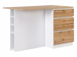 Isla central de cocina con 6 cajones y 4 estantes de MDF - Natural y Blanco - POMARELA Isla Cocina