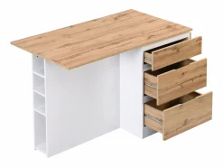 Isla central de cocina con 6 cajones y 4 estantes de MDF - Natural y Blanco - POMARELA Isla Cocina