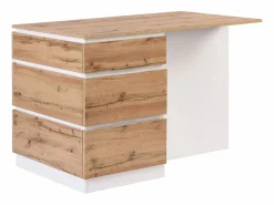Isla central de cocina con 6 cajones y 4 estantes de MDF - Natural y Blanco - POMARELA Isla Cocina
