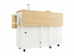 Clearance DripeX Isla central de cocina con estante para vino 2 cajones y 2 puertas - 2 enchufes - +natural - 131.5x43/76x90.7cm Blanco
