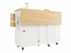 Clearance DripeX Isla central de cocina con estante para vino 2 cajones y 2 puertas - 2 enchufes - +natural - 131.5x43/76x90.7cm Blanco