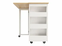 Clearance DripeX Isla central de cocina con estante para vino 2 cajones y 2 puertas - 2 enchufes - +natural - 131.5x43/76x90.7cm Blanco