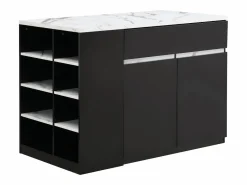 New Vente-unique Isla central de cocina con almacenamiento - Efecto mármol blanco y negro - MEILI Negro / Blanco